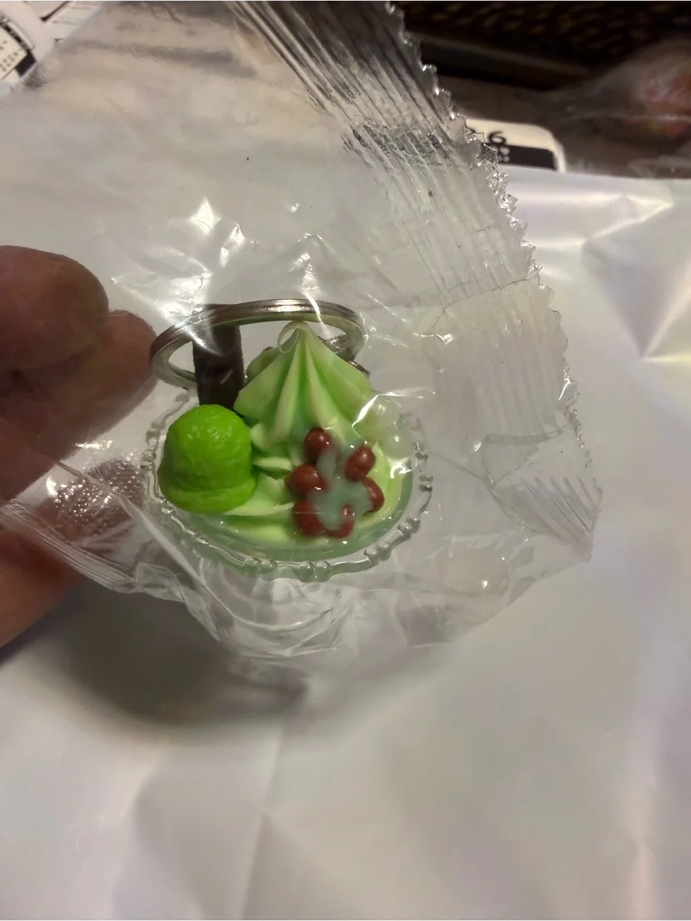 Green Ice Cream Sundae Keychain Charm -